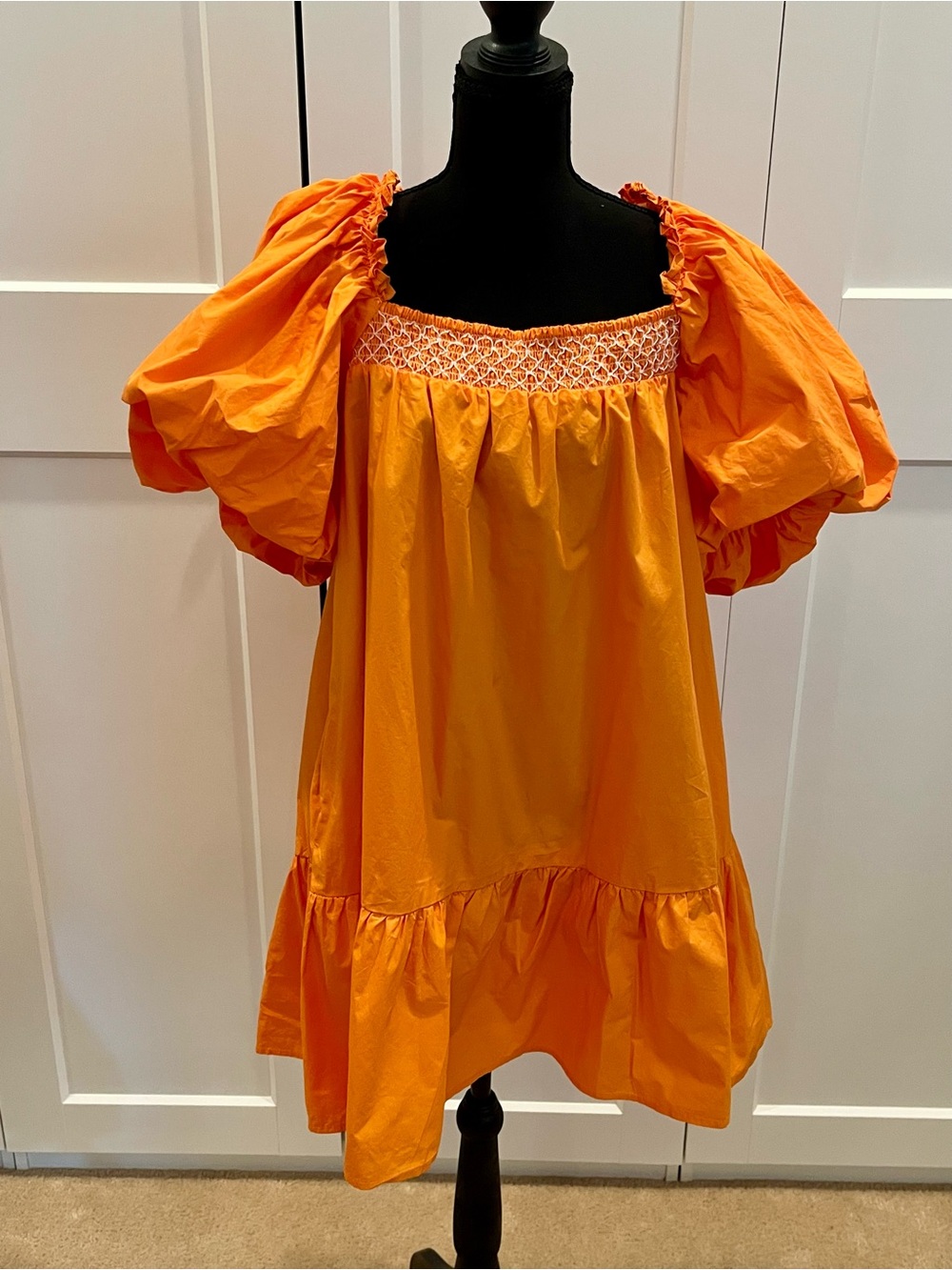 Sophie the Label Juicy Orange Puff Sleeve Smock Dress Colorful Girlhoodcore Sz M